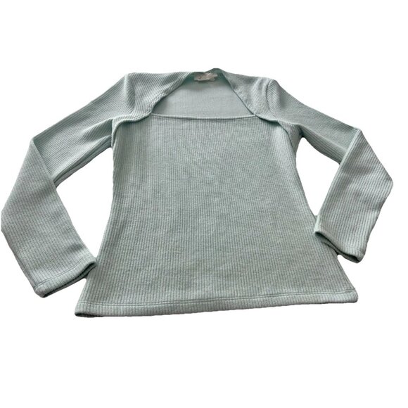 By Anthropologie Women’s Small Sweater Knit Ribbed Square Neck Mint Green Top - Picture 1 of 16